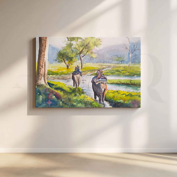 Elephant Trail Landscape Canvas Artwork – Asha Art Studio