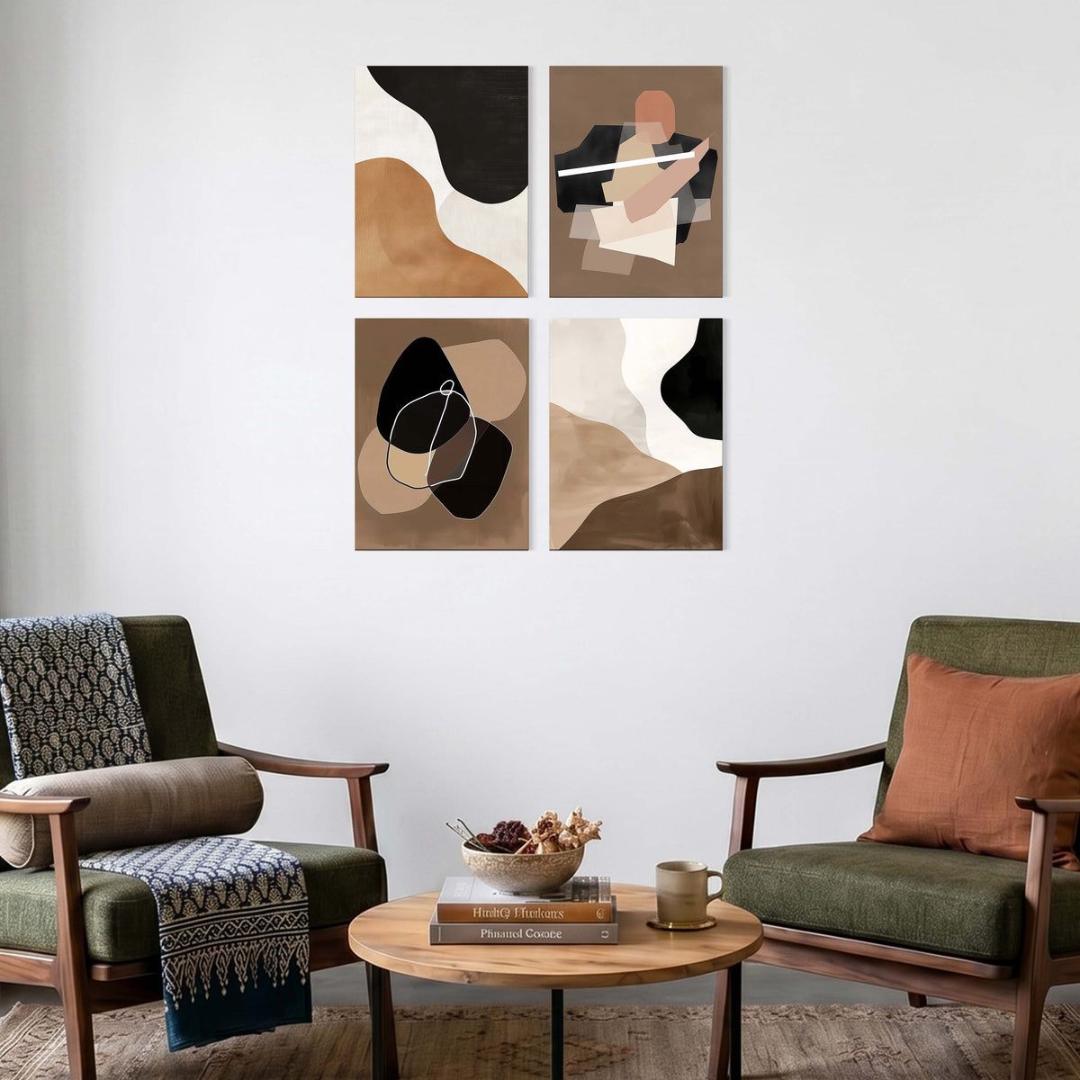 Neutral Abstract Forms Gallery Wall Set of 4 – Asha Art Studio