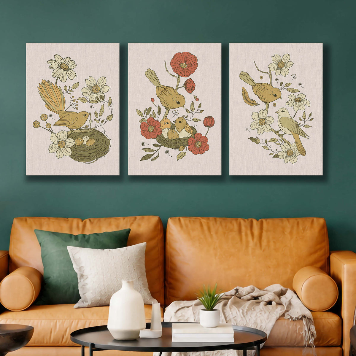 Botanical Bird Gallery Wall Set of 3 - 18 x 24 Inches – Asha Art Studio