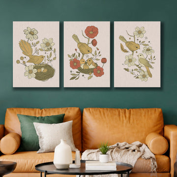 Botanical Bird Gallery Wall Set of 3 - 18 x 24 Inches – Asha Art Studio