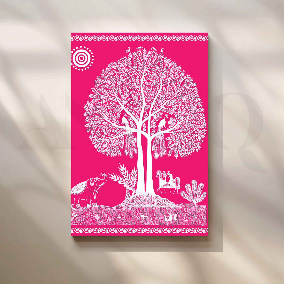 Pink Warli Tree of Life Canvas Wall Artwork – Asha Art Studio