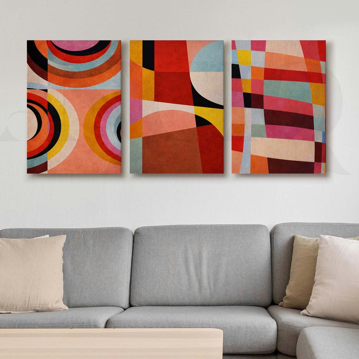 Vibrant Geometric Abstract Gallery Wall Artwork Set of 3 – Asha Art Studio