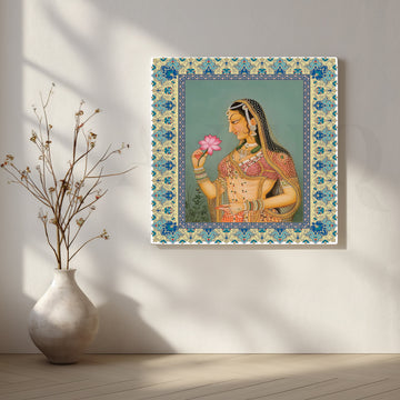 Noblewoman Adorned with Lotus in Hand Artwork – Asha Art Studio