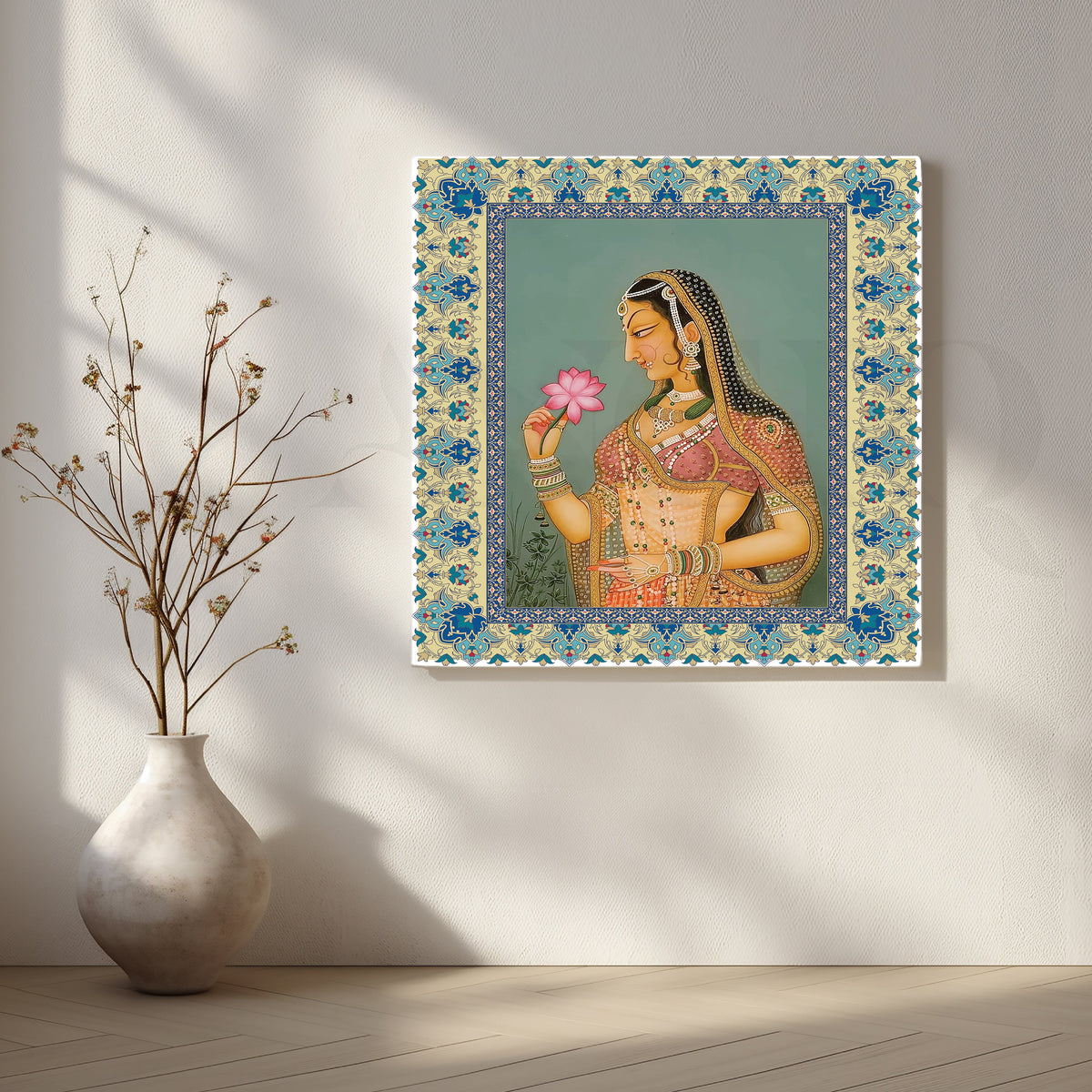 Noblewoman Adorned with Lotus in Hand Artwork – Asha Art Studio