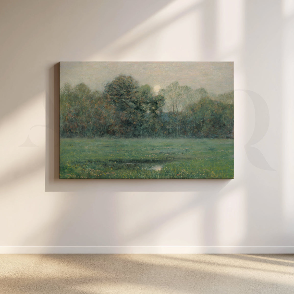 Misty Green Meadow Canvas Artwork – Asha Art Studio