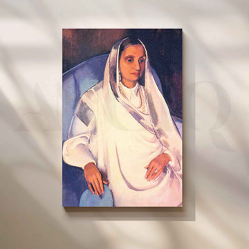 Amrita Sher-Gil in White Sari Canvas Artwork – Asha Art Studio