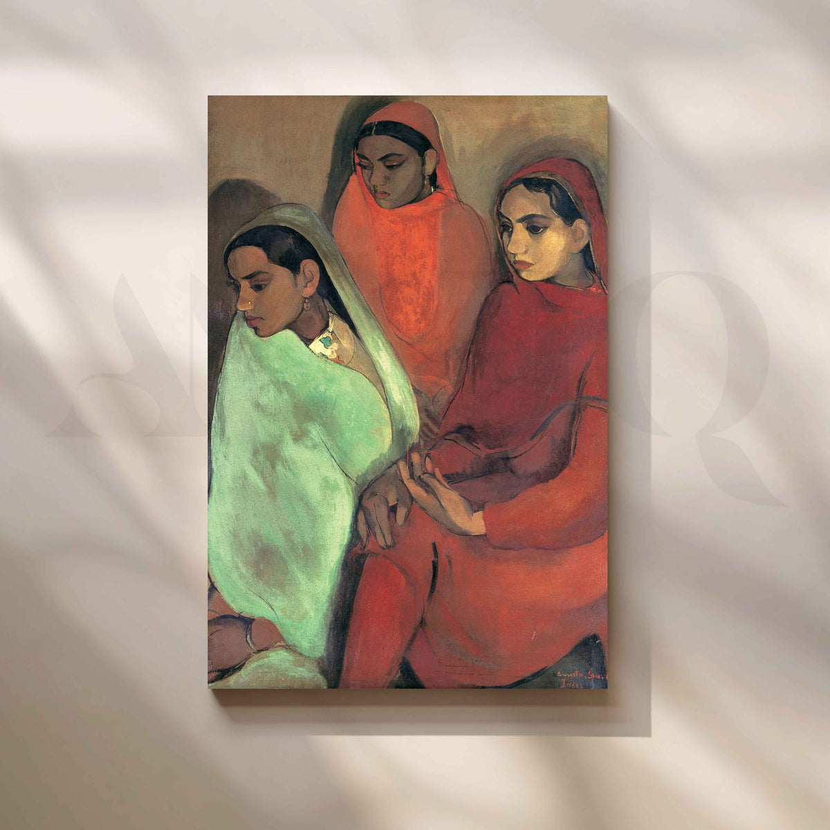 Three Girls by Amrita Sher-Gil Canvas Artwork – Asha Art Studio