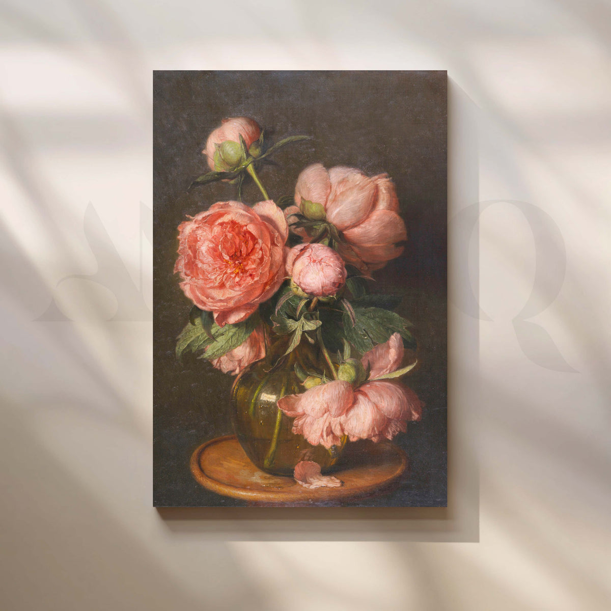 Vintage Pink Peony Vase Canvas Artwork – Asha Art Studio