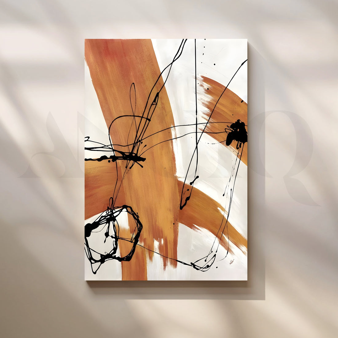 Ochre Brushstroke Canvas Artwork – Asha Art Studio