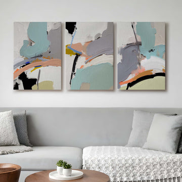 Soft Teal Abstract Gallery Wall Canvas Artwork Set of 3 - 18 x 24 Inches – Asha Art Studio