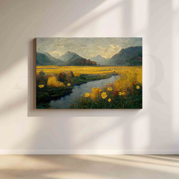Mountain Meadow River Canvas Artwork – Asha Art Studio