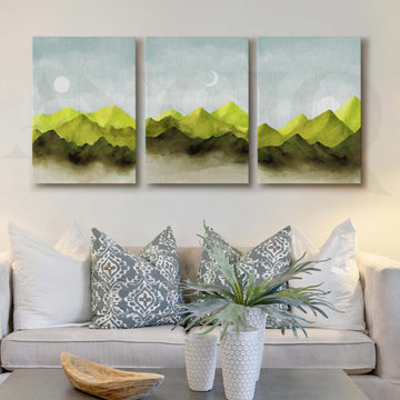Misty Green Mountain Gallery Wall Artwork Set of 3 – Asha Art Studio