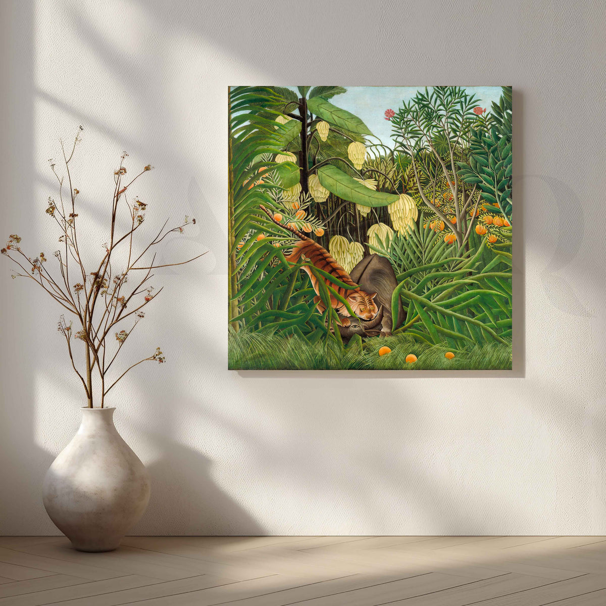 Tiger in Tropical Jungle Botanical Canvas Artwork – Asha Art Studio