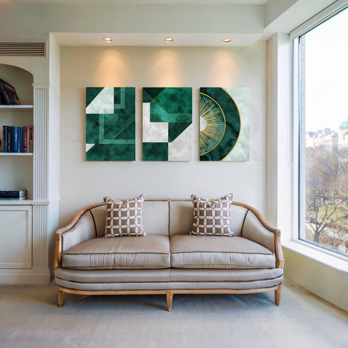 Emerald Geo Aura Gallery Wall – Set of 3 Artworks – Asha Art Studio