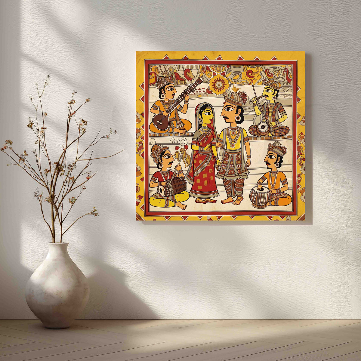 Traditional Indian Wedding Madhubani Canvas Artwork – Asha Art Studio