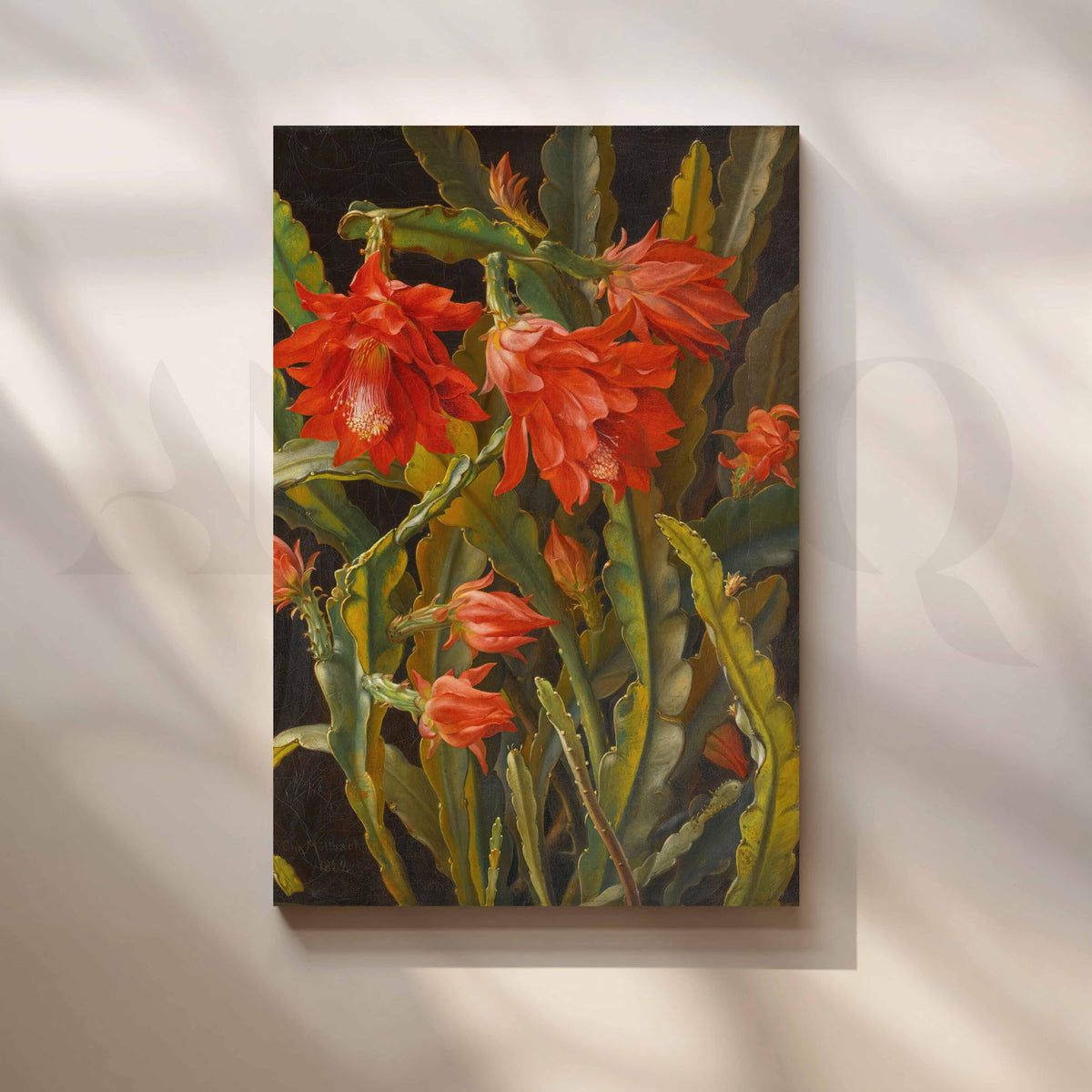Vintage Red Cactus Bloom Canvas Artwork – Asha Art Studio