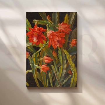 Vintage Red Cactus Bloom Canvas Artwork – Asha Art Studio