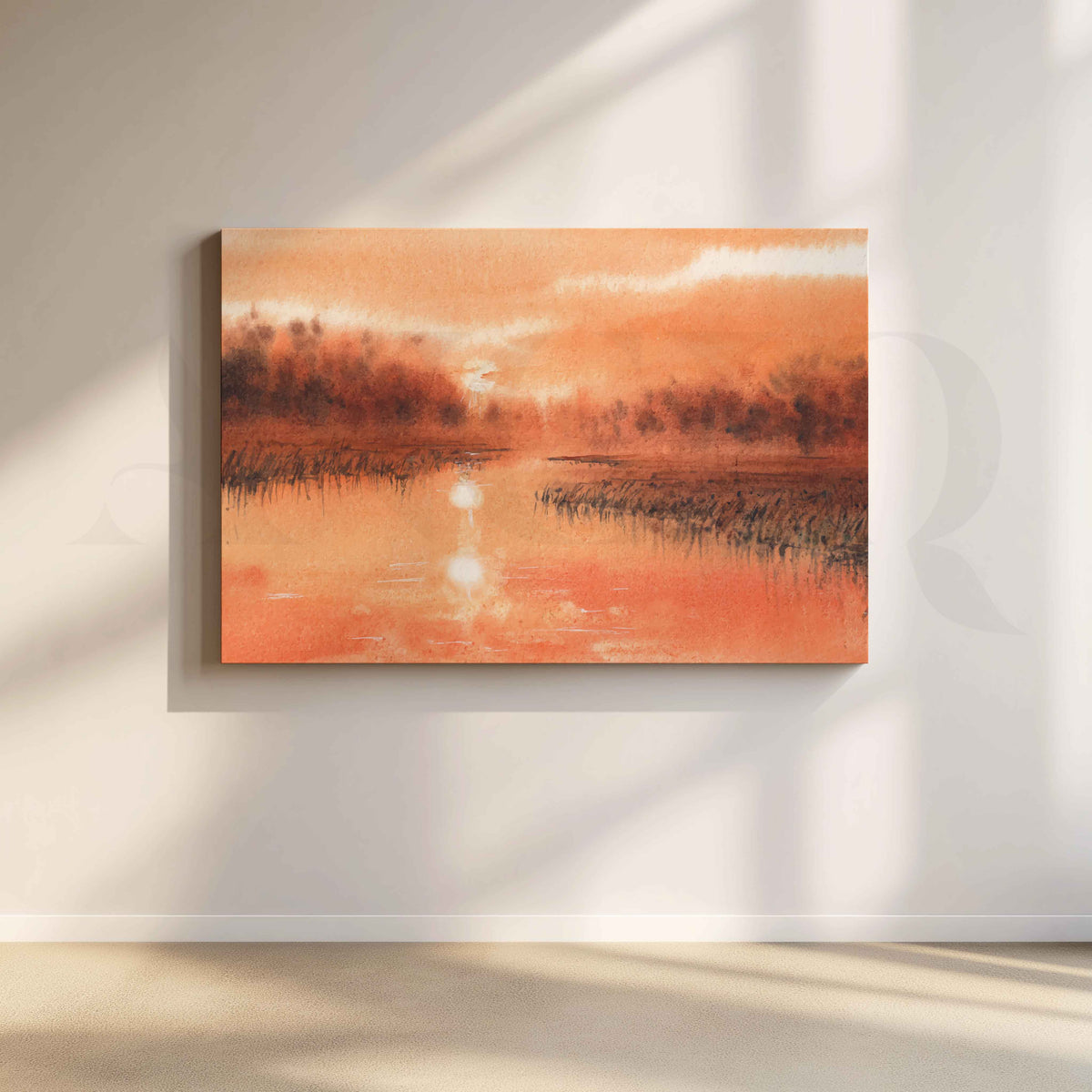Orange Mist Lake Canvas Artwork – Asha Art Studio