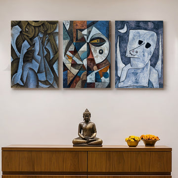 Avant-Garde Cubist Portrait Gallery Wall – Set of 3 Modern Artworks - 18 x 24 Inches – Asha Art Studio