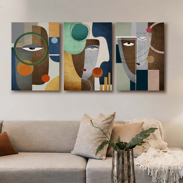 Modern Abstract Face Gallery Wall Canvas Artwork Set of 3 - 18 x 24 Inches – Asha Art Studio