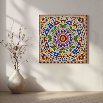 Traditional Floral Mandala Madhubani Canvas Artwork – Asha Art Studio