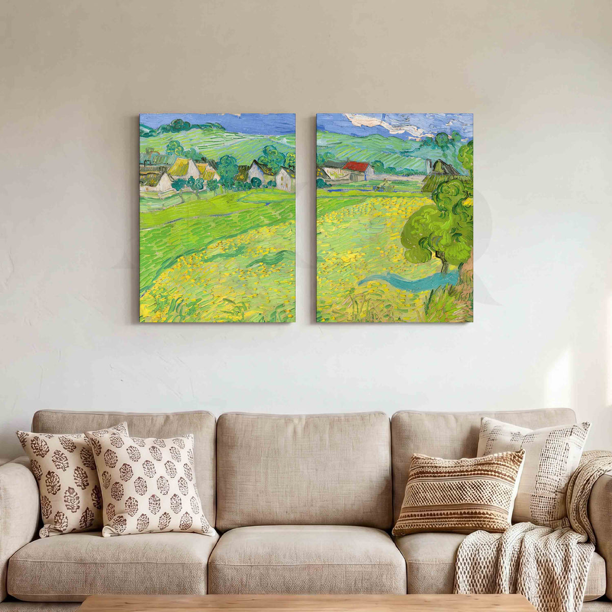 Green Countryside Landscape Gallery Wall Artwork Set of 2 – Asha Art Studio