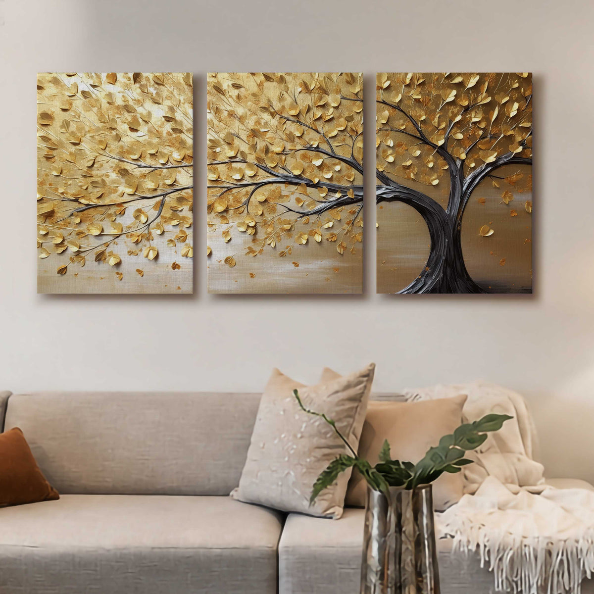 Golden Tree Gallery Wall Canvas Set of 3 - 18 x 24 Inches – Asha Art Studio