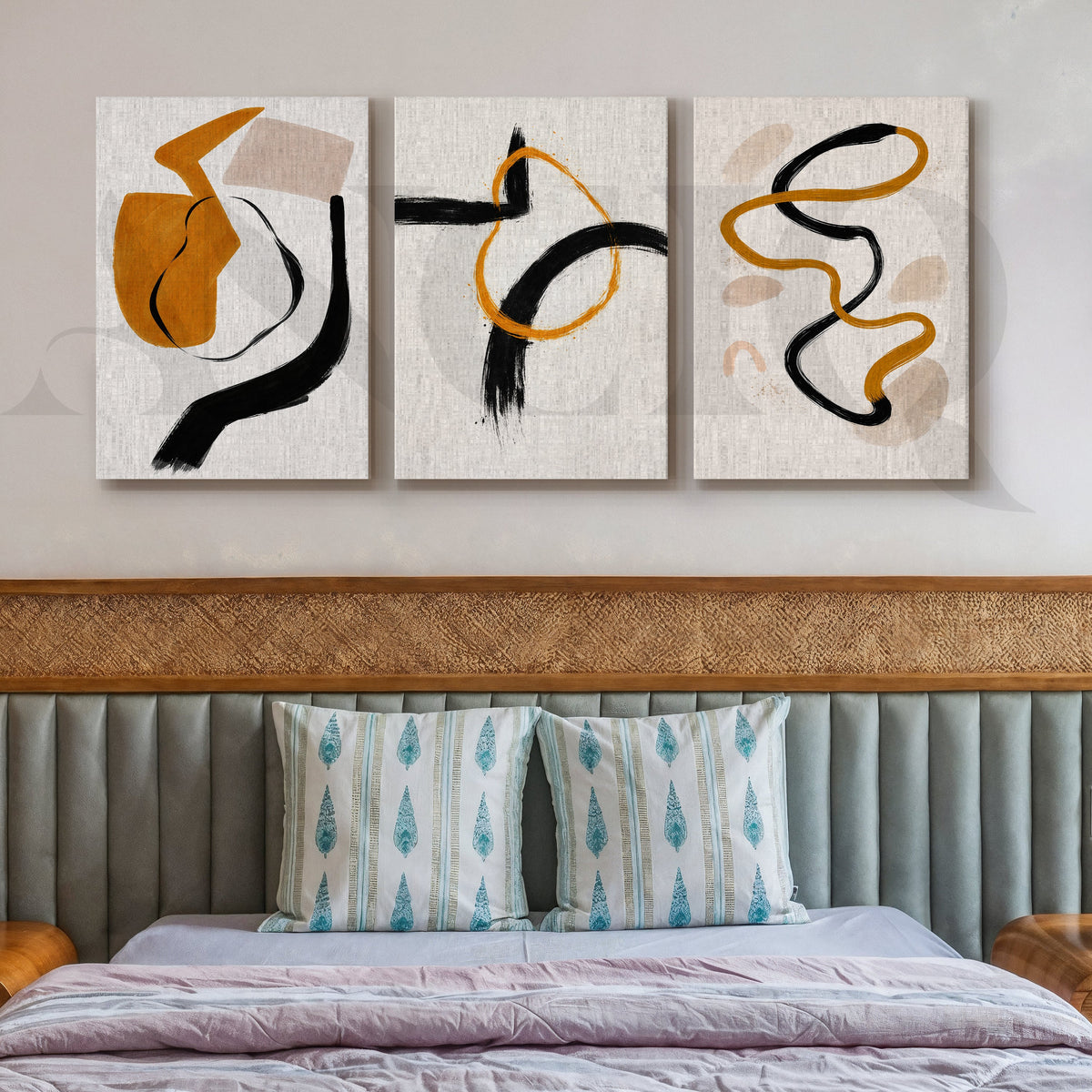Contemporary Stroke Harmony Gallery Wall – Set of 3 Abstract Line Artworks - 18 x 24 Inches – Asha Art Studio