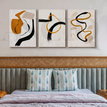 Contemporary Stroke Harmony Gallery Wall – Set of 3 Abstract Line Artworks - 18 x 24 Inches – Asha Art Studio