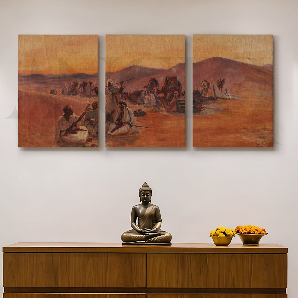 Desert Caravan Narrative Gallery Wall – Set of 3 Vintage Artworks - 18 x 24 Inches – Asha Art Studio