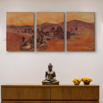 Desert Caravan Narrative Gallery Wall – Set of 3 Vintage Artworks - 18 x 24 Inches – Asha Art Studio
