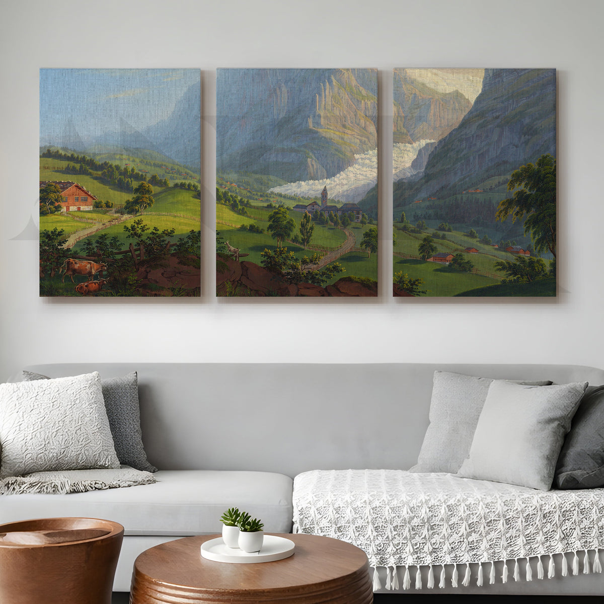 Alpine Countryside Panorama Gallery Wall – Set of 3 Landscape Artworks - 18 x 24 Inches – Asha Art Studio