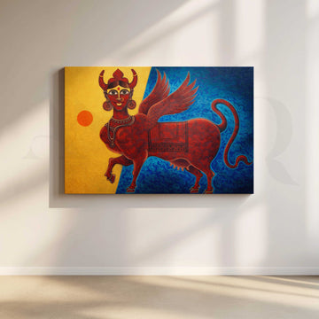 Mythical Winged Bull Canvas Artwork – Asha Art Studio