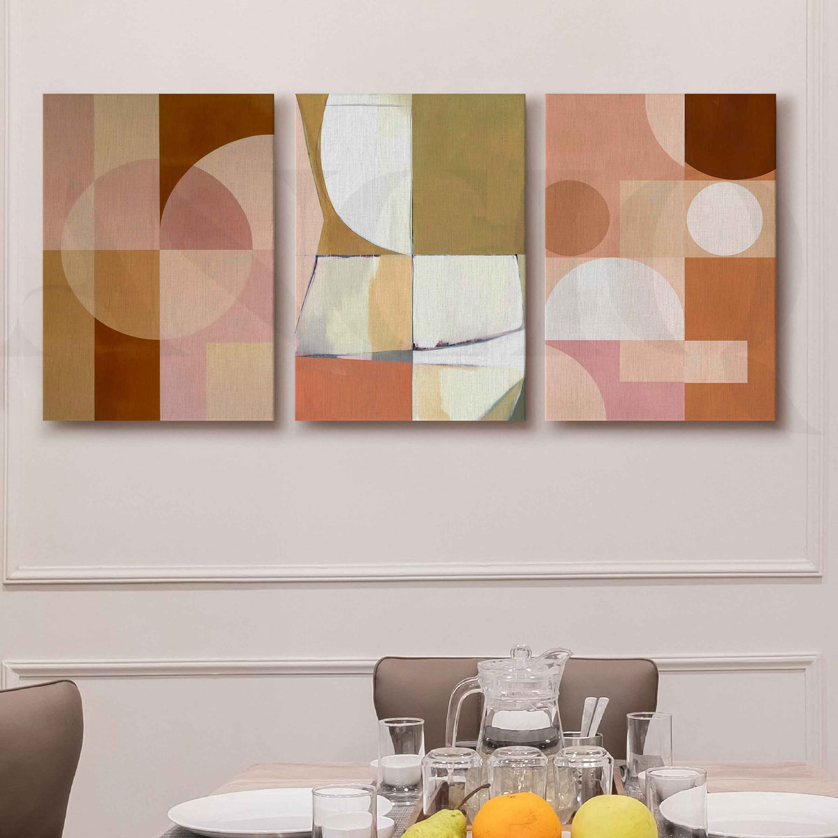 Soft Pastel Geometric Gallery Wall Artwork Set of 3 – Asha Art Studio