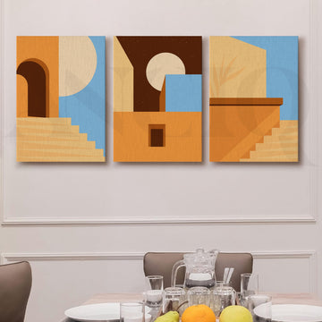 Warm Architectural Abstract Gallery Wall Artwork Set of 3 – Asha Art Studio