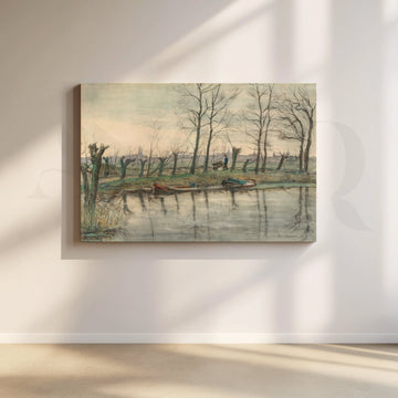 Serene Riverside Winter Canvas Artwork – Asha Art Studio