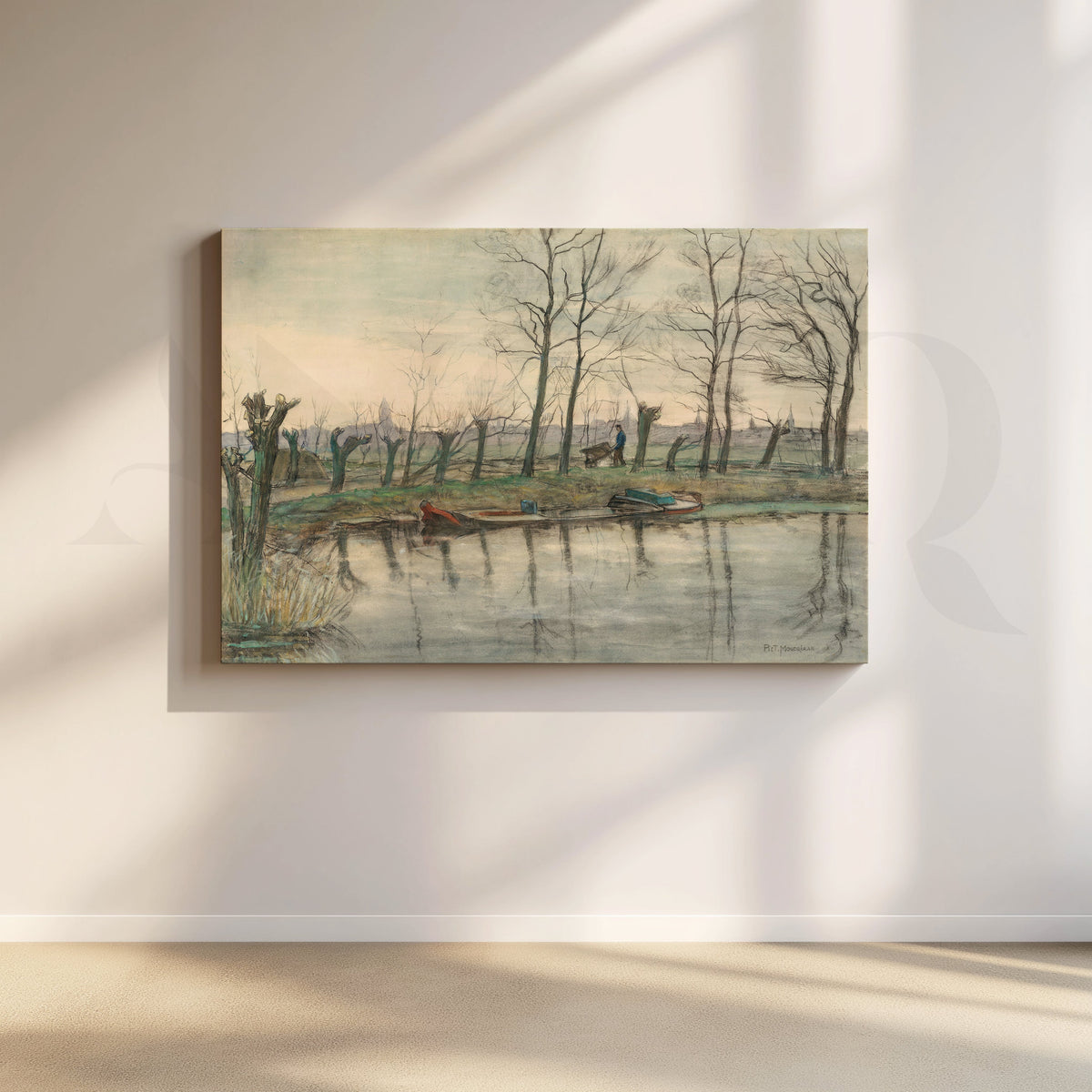 Serene Riverside Winter Canvas Artwork – Asha Art Studio