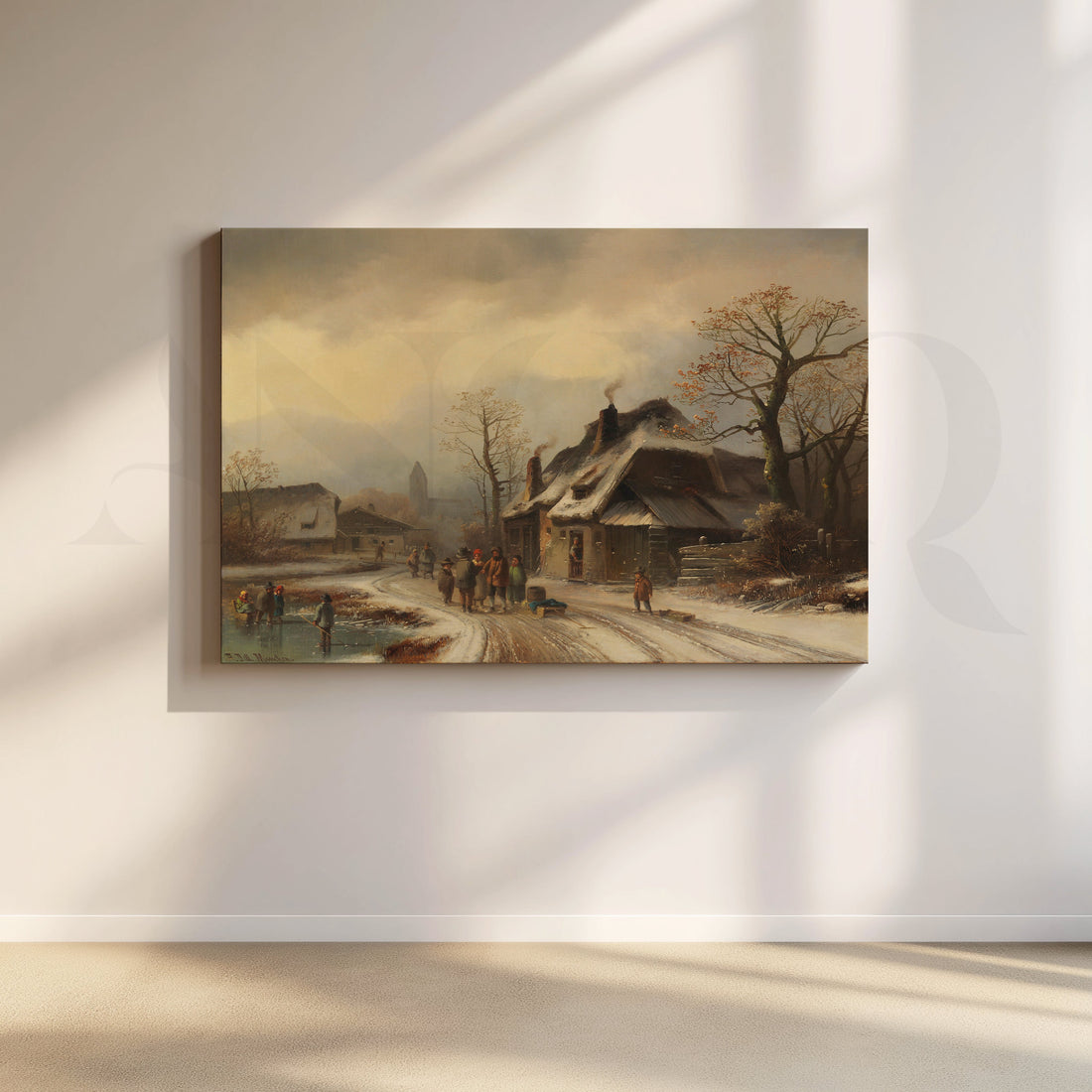 Rustic Winter Village Road Canvas Artwork – Asha Art Studio