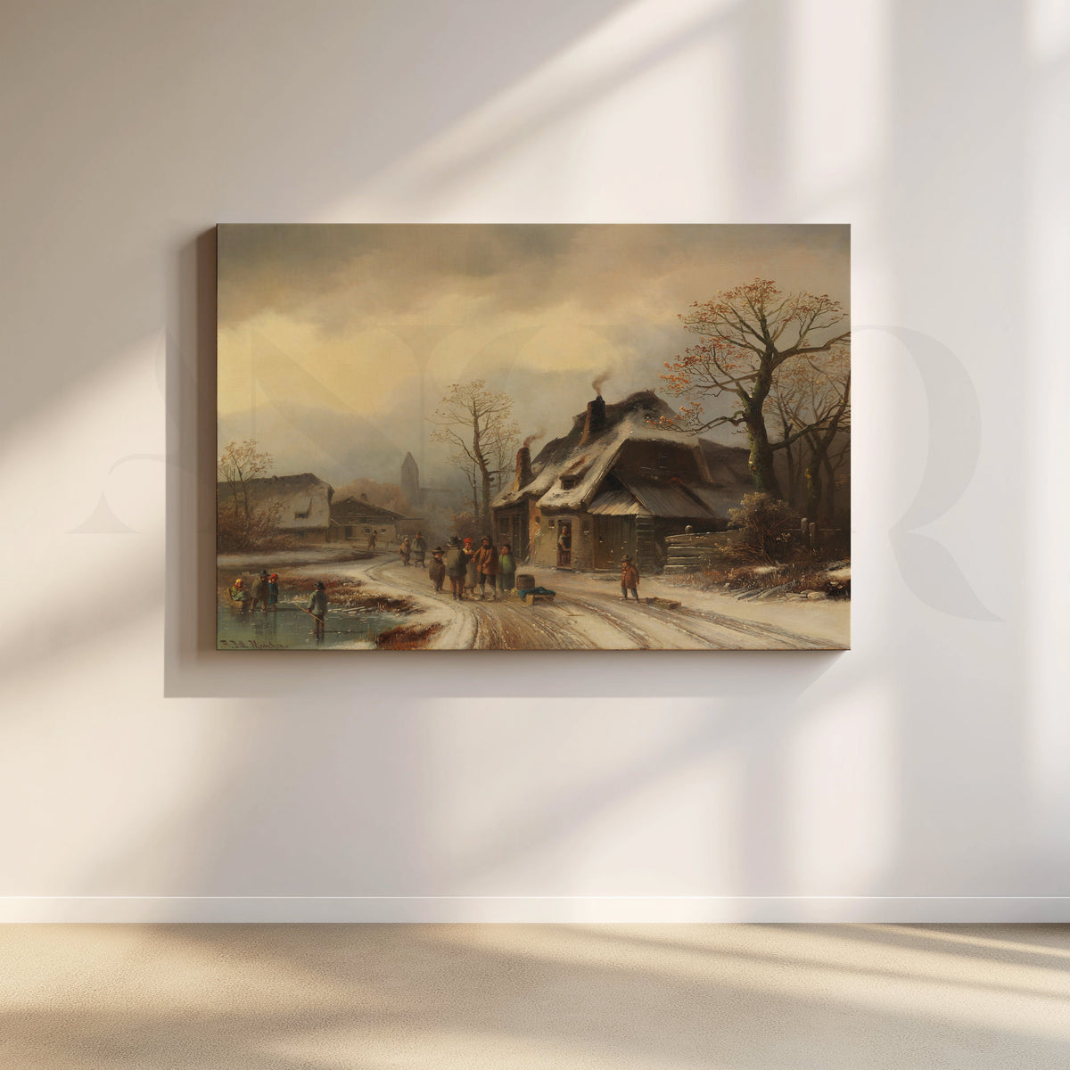 Rustic Winter Village Road Canvas Artwork – Asha Art Studio