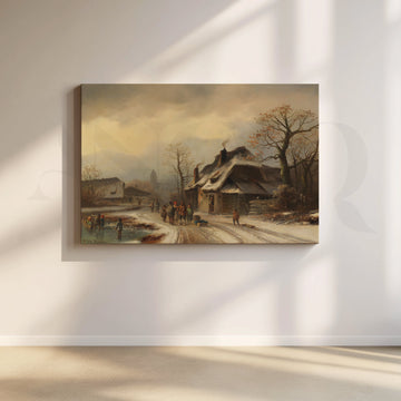 Rustic Winter Village Road Canvas Artwork – Asha Art Studio