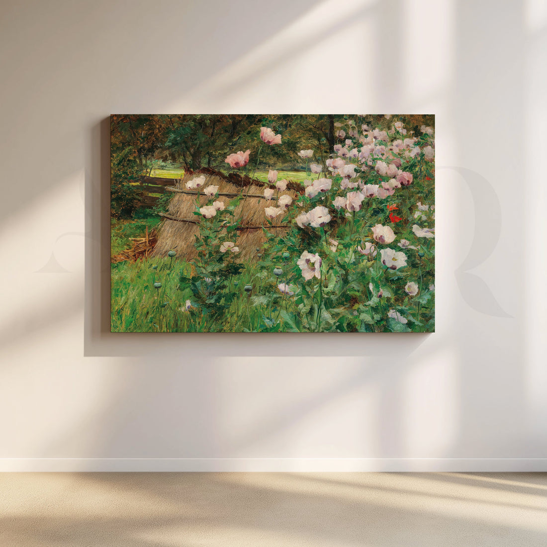 White Wildflowers & Haystack Canvas Artwork – Asha Art Studio