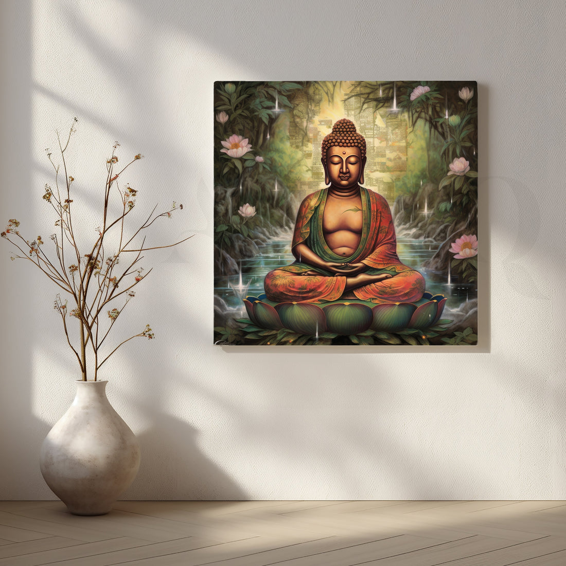 Buddha Meditating by Tranquil Waters Artwork – Asha Art Studio