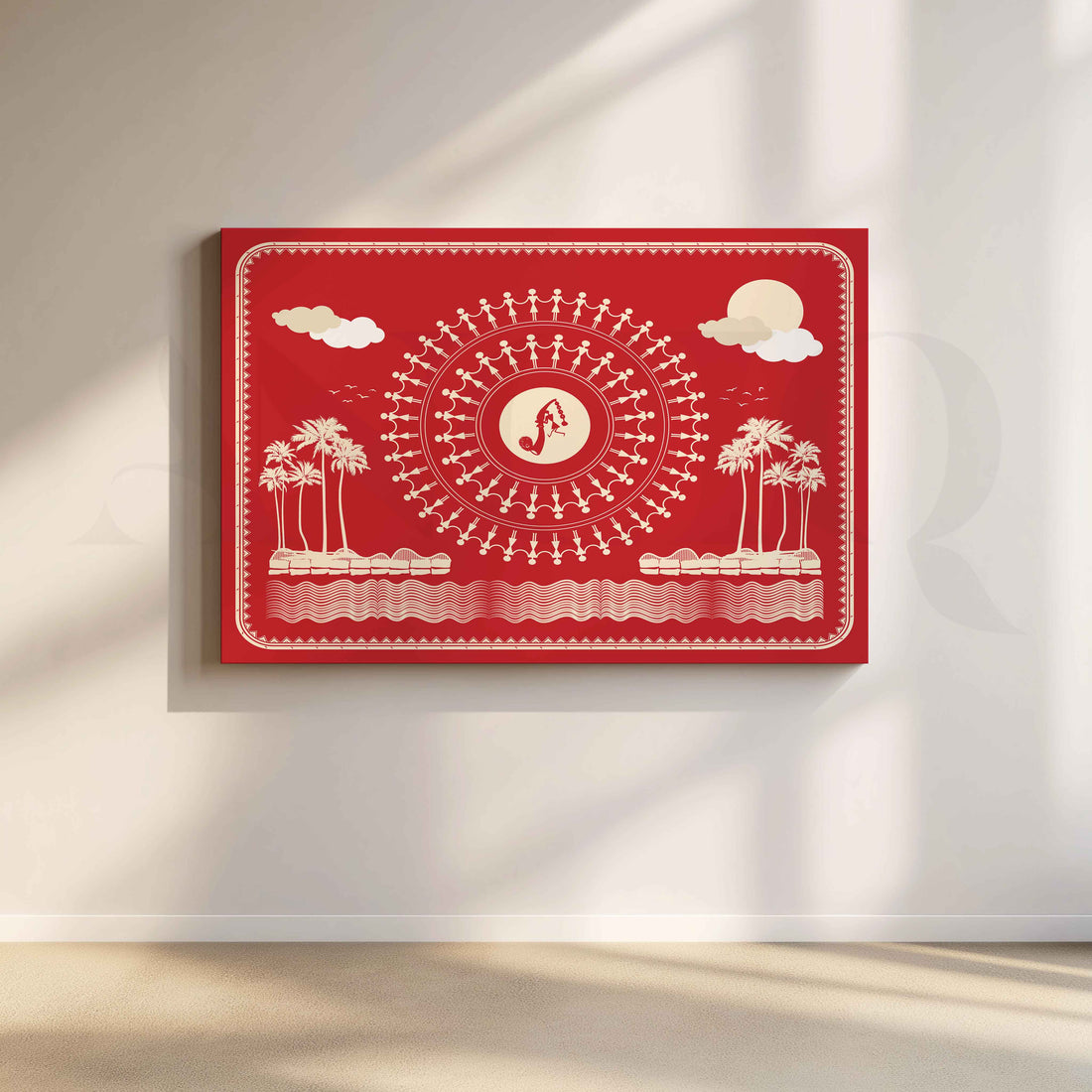 Warli Rhythms by the Sea Canvas Artwork – Asha Art Studio