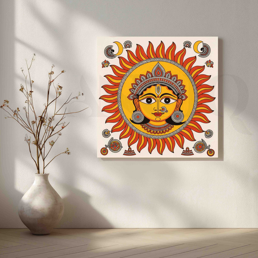 Surya Dev Traditional Madhubani Canvas Artwork – Asha Art Studio