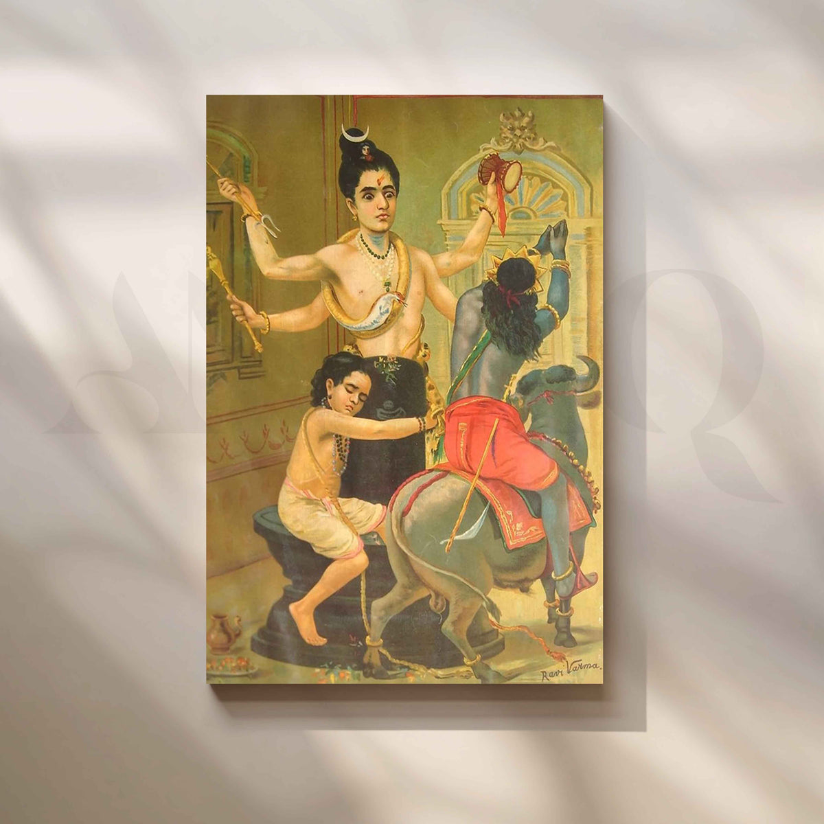Shiva Parvati with Ganesha by Raja Ravi Varma Canvas Artwork – Asha Art Studio