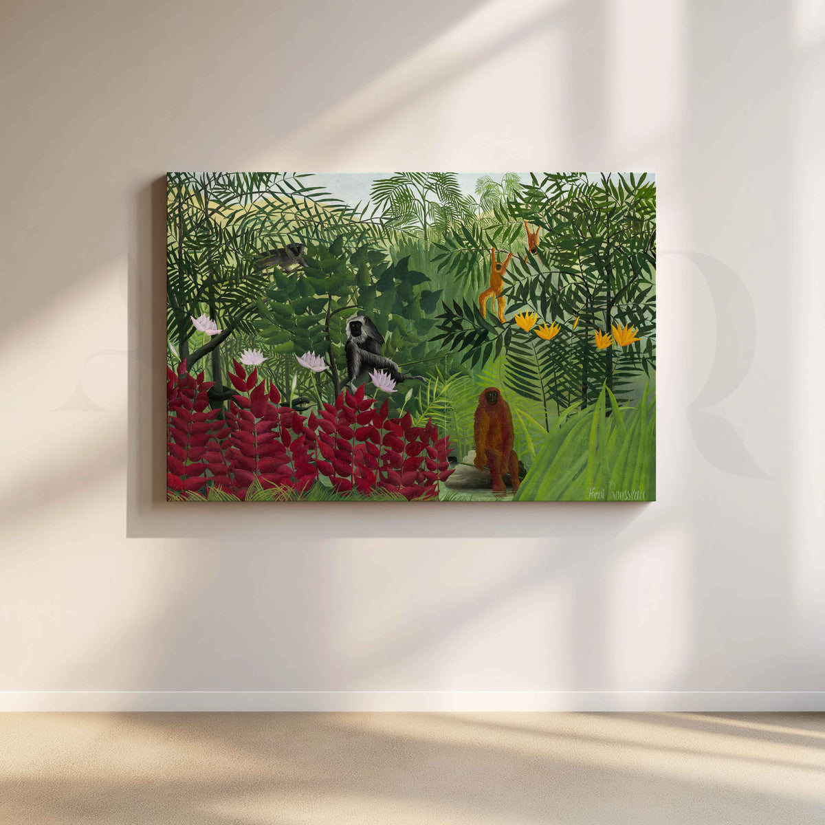 Exotic Jungle with Monkeys Folk Art Canvas Artwork – Asha Art Studio