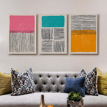 Colour Block Line Abstract Gallery Wall Set of 3 - 18 x 24 Inches – Asha Art Studio