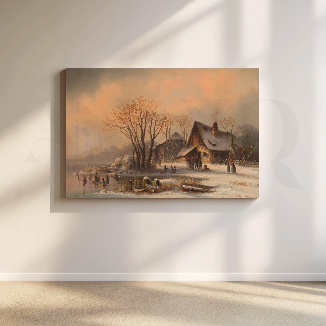 Winter Cottage Ice Rink Canvas Artwork – Asha Art Studio