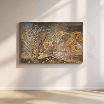 Abstract Countryside Cottage Canvas Artwork – Asha Art Studio