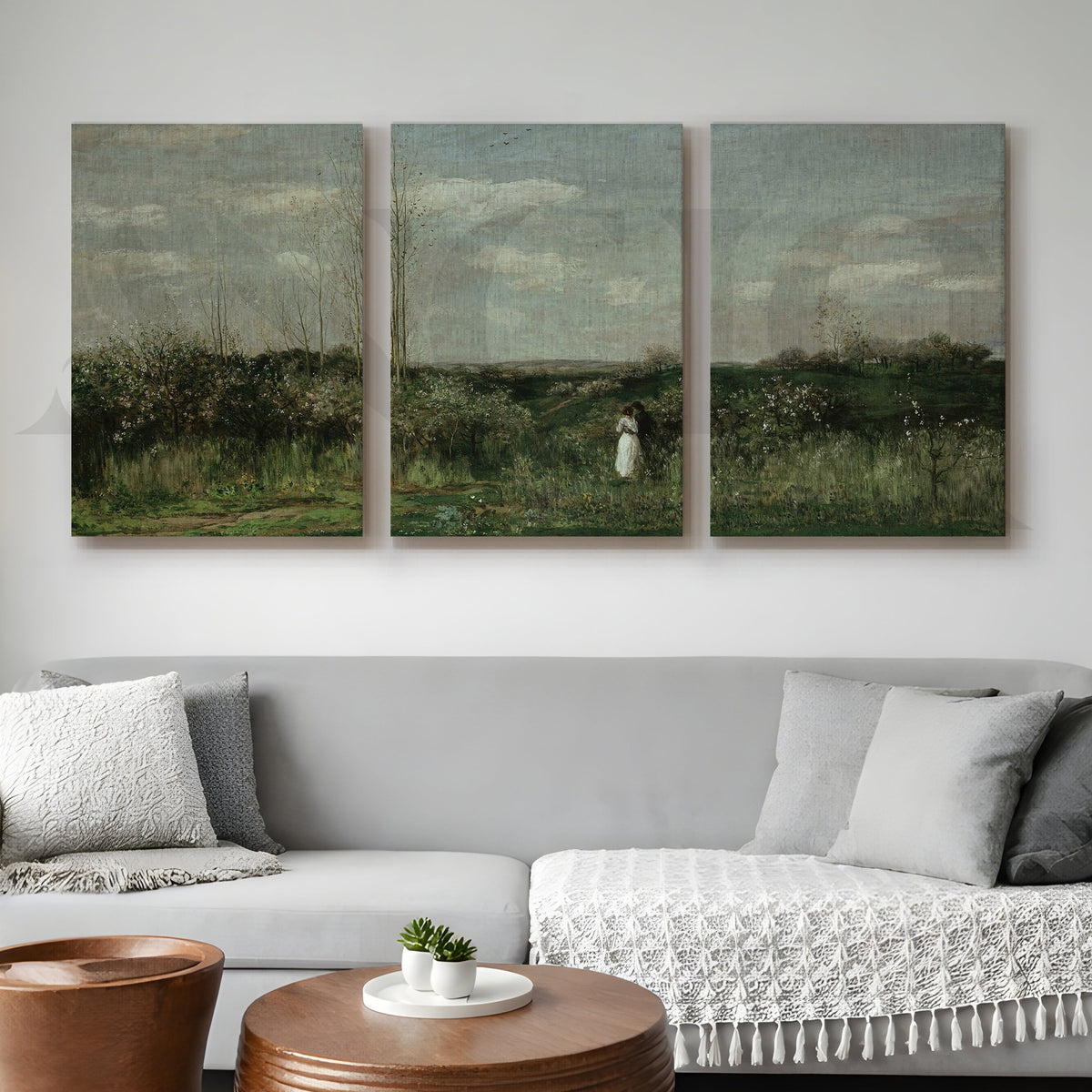 Serene Countryside Meadow Gallery Wall – Set of 3 Classic Landscape Artworks - 18 x 24 Inches – Asha Art Studio